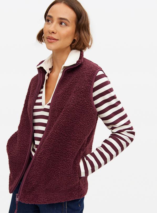 Burgundy Zip Through Borg Fleece Gilet XL